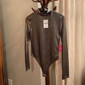 Forever 21 Party Collection Metallic Silver Bodysuit